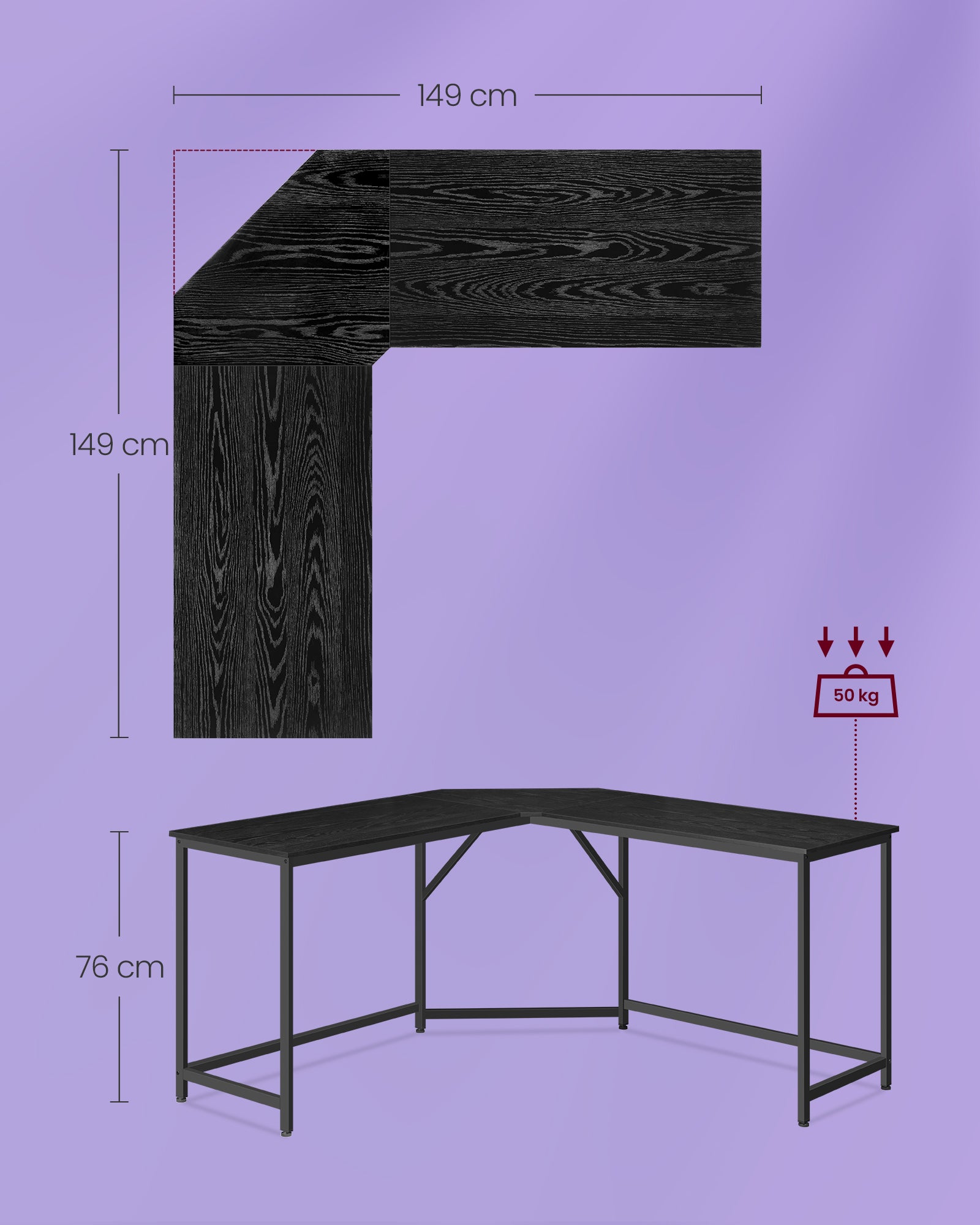 Bureau d'Angle, Bureau Ordinateur, Bureau PC, Bureau Informatique, Idéal pour Étudier, Gain d’Espace, Noir, Vasagle, 1