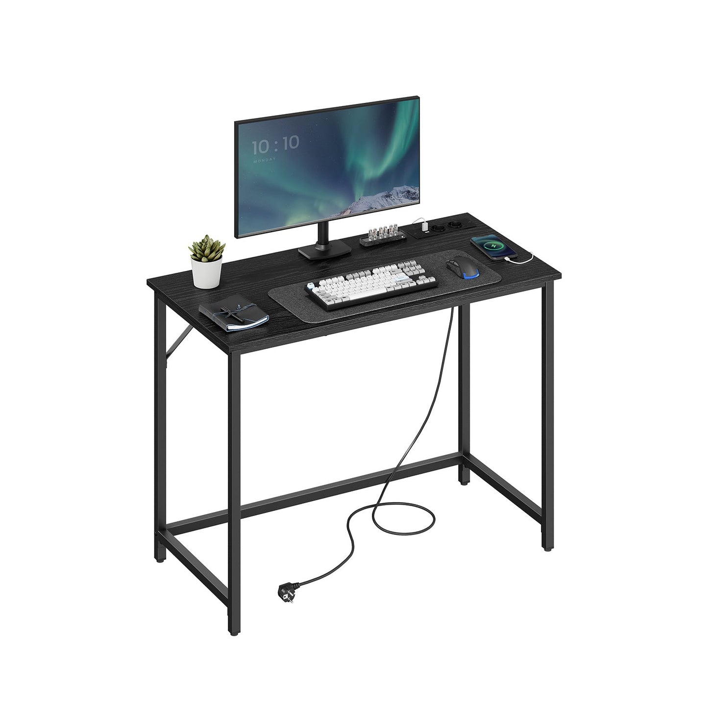 Bureau Gamer, Bureau Ordinateur,  Bureau PC, Lumières LED, Prises de Courant Intégrées, Noir, Vasagle, 1