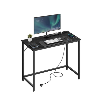Bureau Gamer, Bureau Ordinateur,  Bureau PC, Lumières LED, Prises de Courant Intégrées, Noir, Vasagle, 1