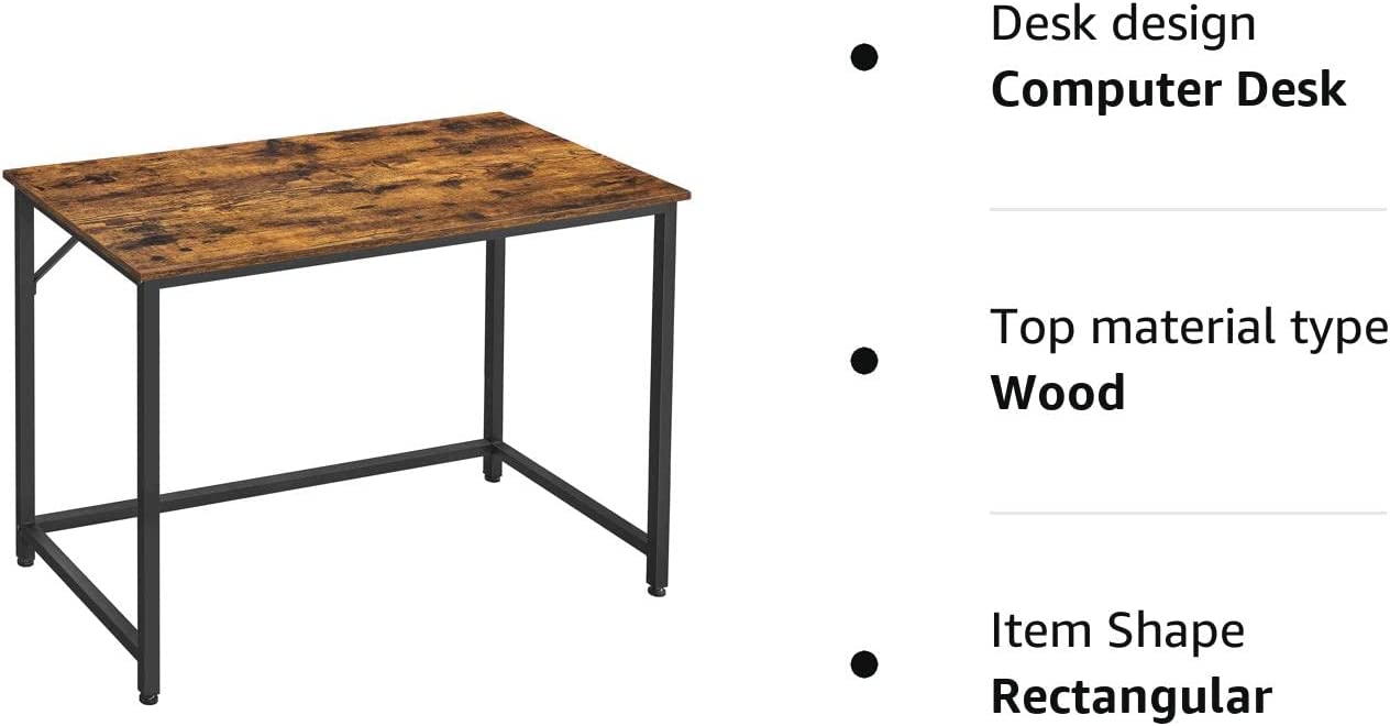 Bureau, Petit Bureau, Bureau PC, Table, Bureau de Travail, 50 x 100 x 76 cm, Montage Facile, Marron Noir, Vasagle, 1