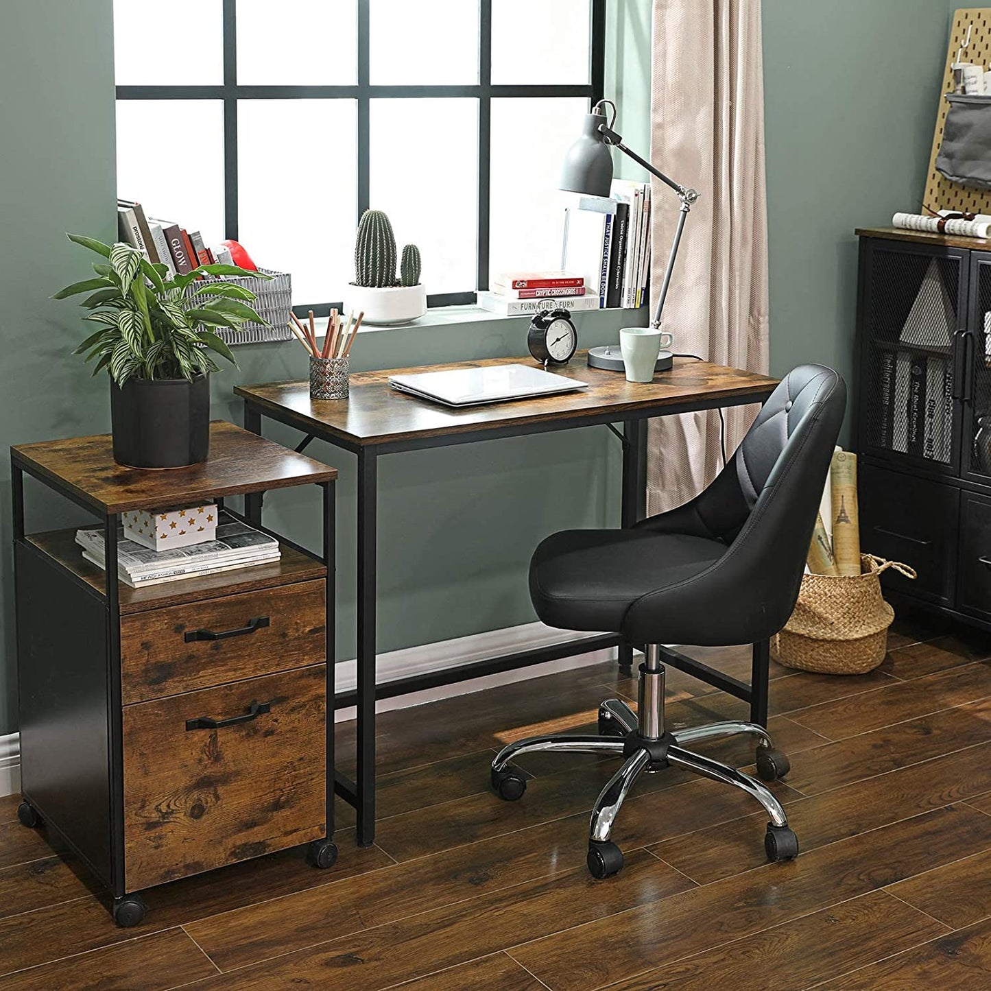 Bureau, Petit Bureau, Bureau PC, Table, Bureau de Travail, 50 x 100 x 76 cm, Montage Facile, Marron Noir, Vasagle, 1