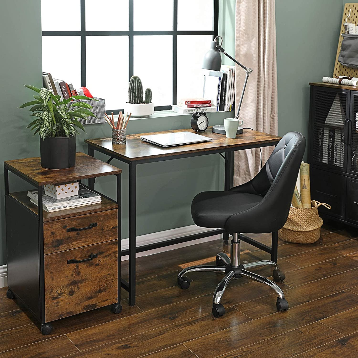 Bureau, Petit Bureau, Bureau PC, Table, Bureau de Travail, 50 x 100 x 76 cm, Montage Facile, Marron Noir, Vasagle, 1