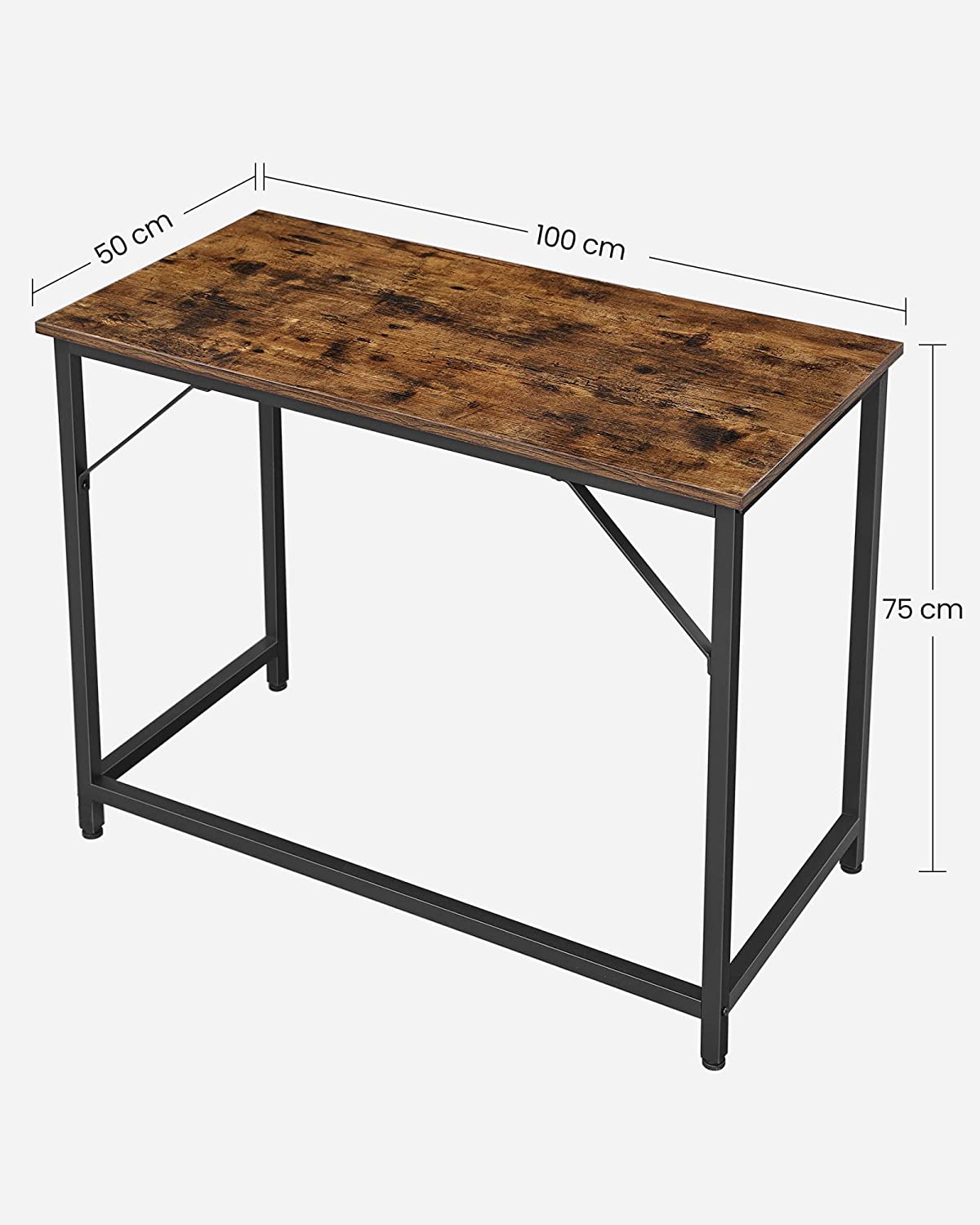 Bureau, Petit Bureau, Bureau PC, Table, Bureau de Travail, 50 x 100 x 76 cm, Montage Facile, Marron Noir, Vasagle, 1