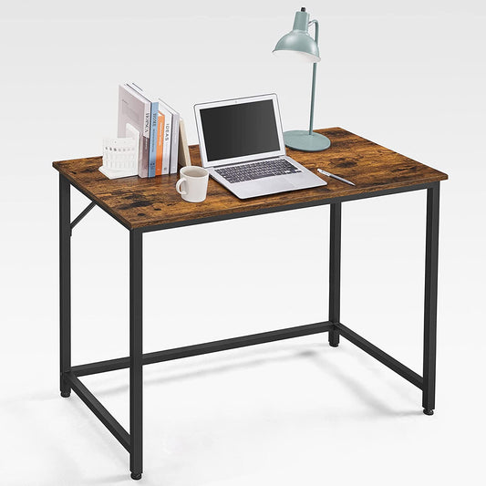 Bureau, Petit Bureau, Bureau PC, Table, Bureau de Travail, 50 x 100 x 76 cm, Montage Facile, Marron Noir, Vasagle, 1