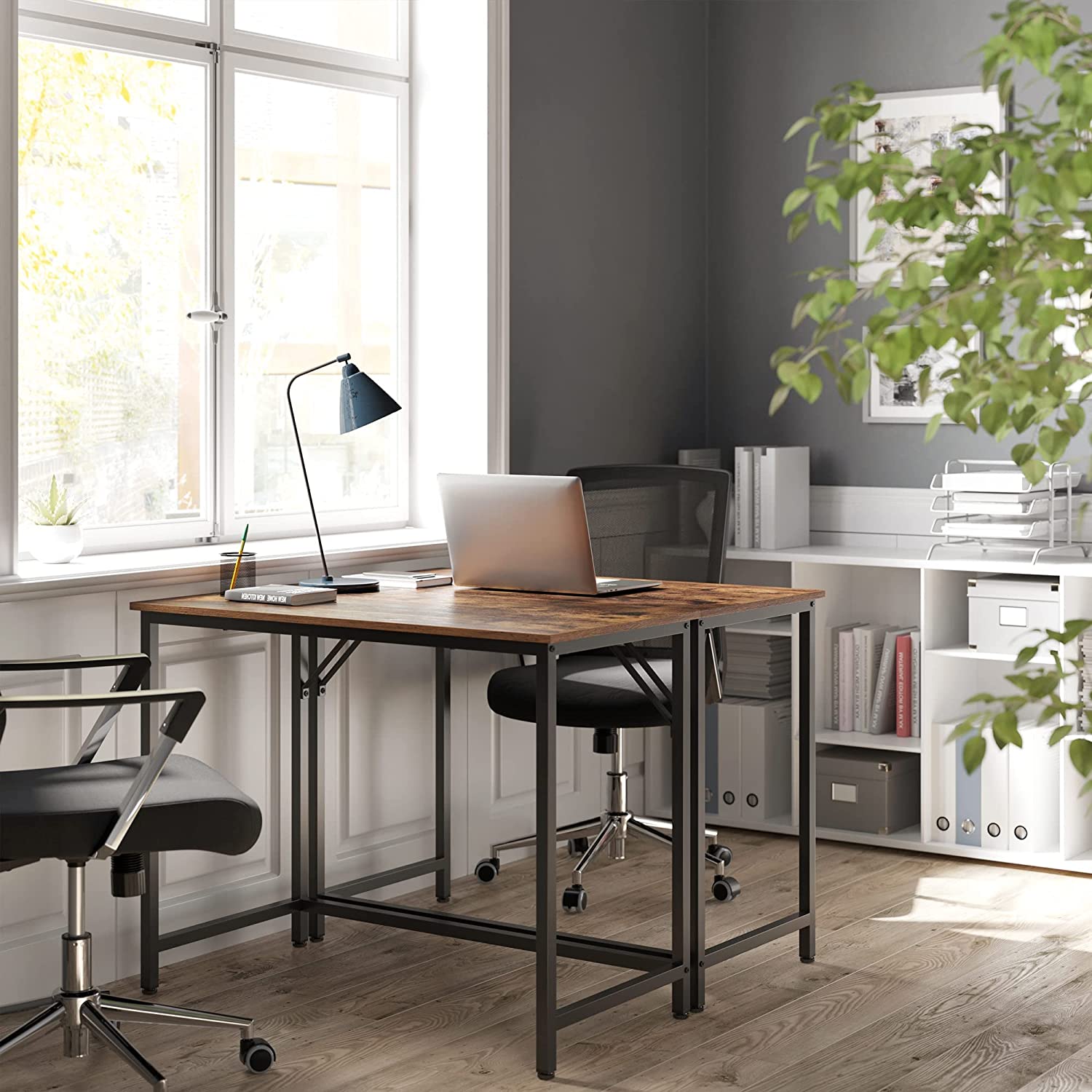 Bureau, Petit Bureau, Bureau PC, Table, Bureau de Travail, 50 x 100 x 76 cm, Montage Facile, Marron Noir, Vasagle, 1