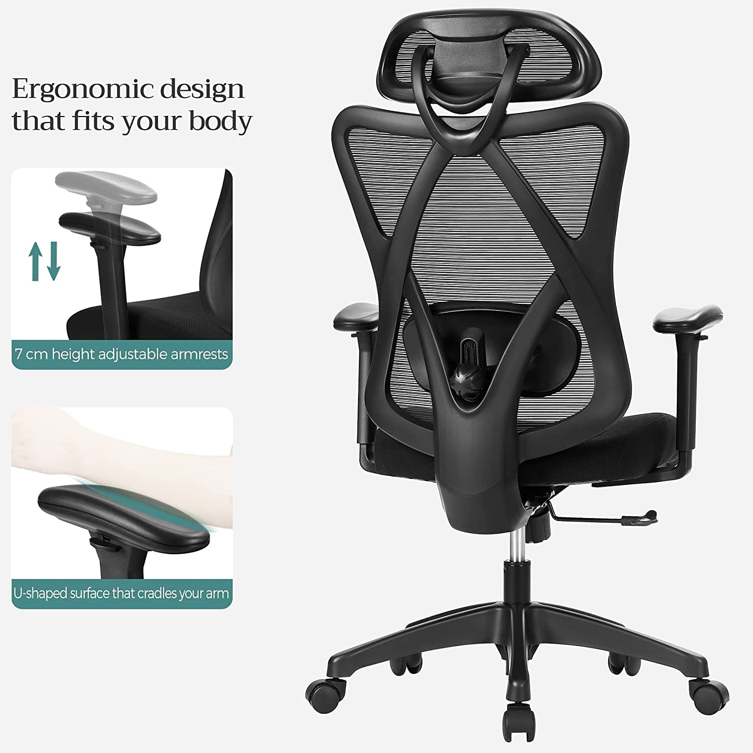 Chaise de bureau, chaise de jeu, design ergonomique, dossier de chaise en maille, SONGMICS