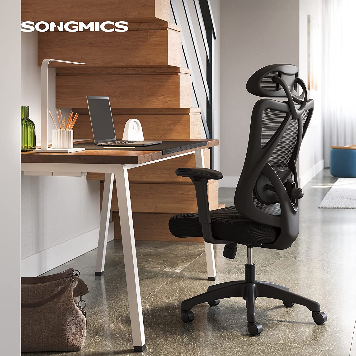 Chaise de Bureau, Chaise d'Ordinateur, Support Lombaire Réglable et Appui-Tête, Charge jusqu'à 150 kg