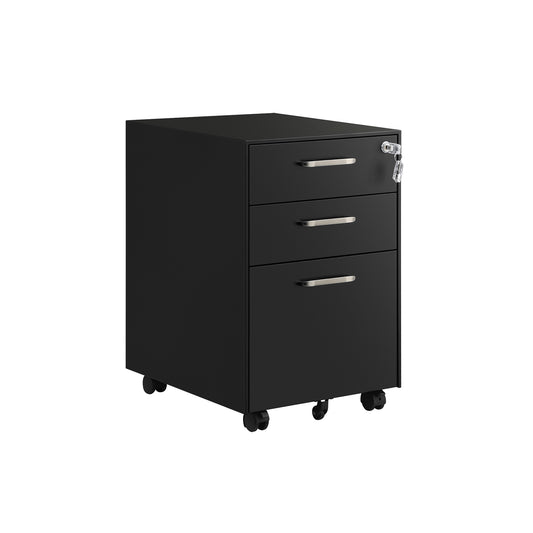 Meuble Rangement Bureau, 3 Tiroirs et Serrure, Caisson Bureau, Armoire Metallique Bureau, Acier, Noir, Songmics, 1
