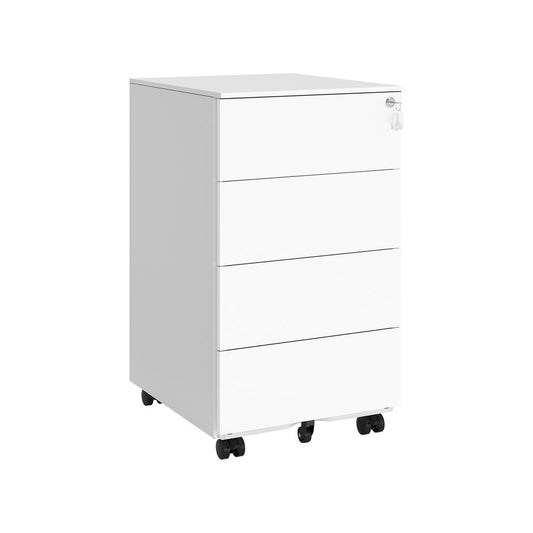 Meuble Rangement Bureau, 3 Tiroirs, Armoire metallique bureau, Caisson Bureau, Verrouillable, Acier, Blanc, Songmics, 1