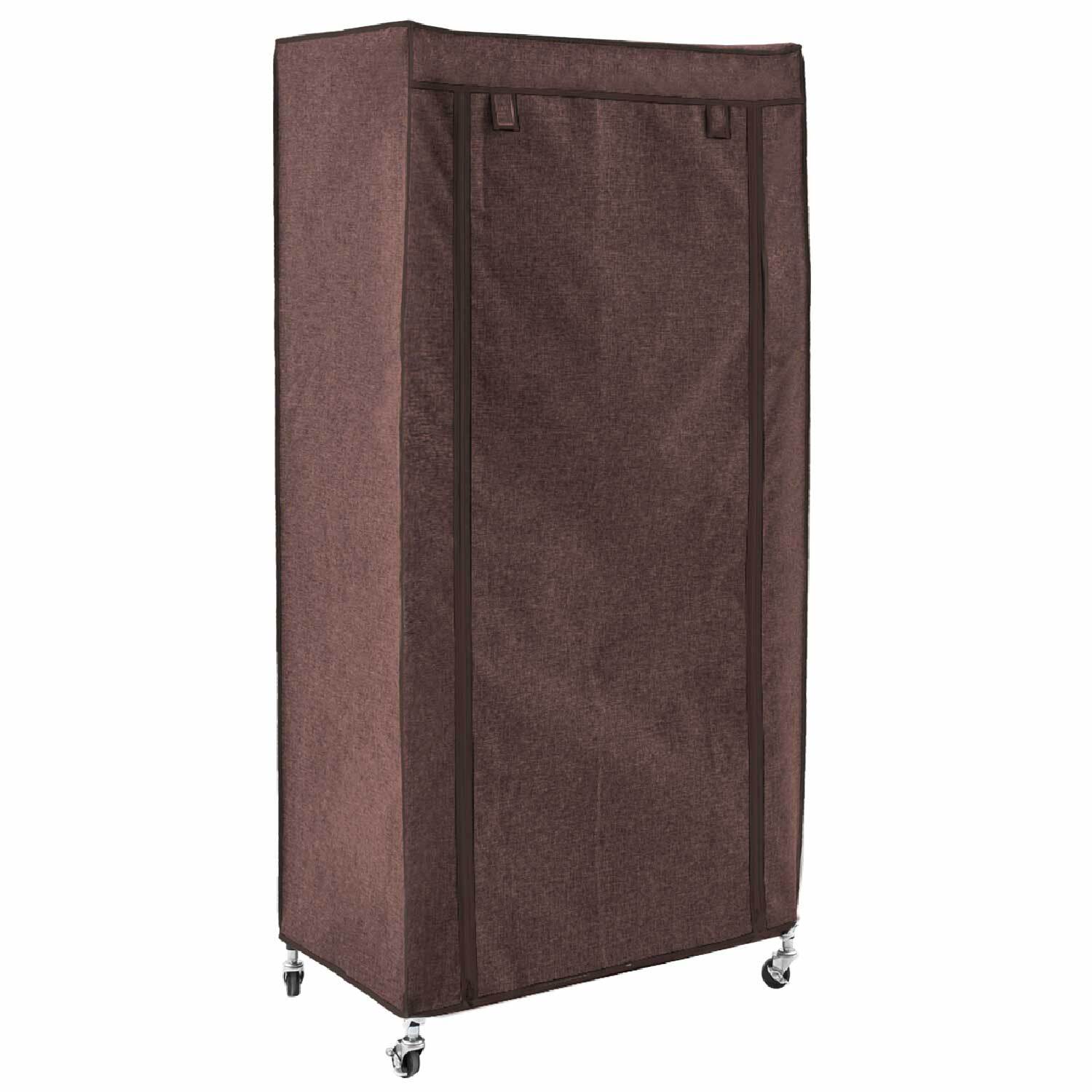 Penderie Tissu, Armoire Tissu, Portant Vêtement Solide, 70kg Capacité, avec Housse, avec Roulettes, Brun, art moon Buffalo, 10