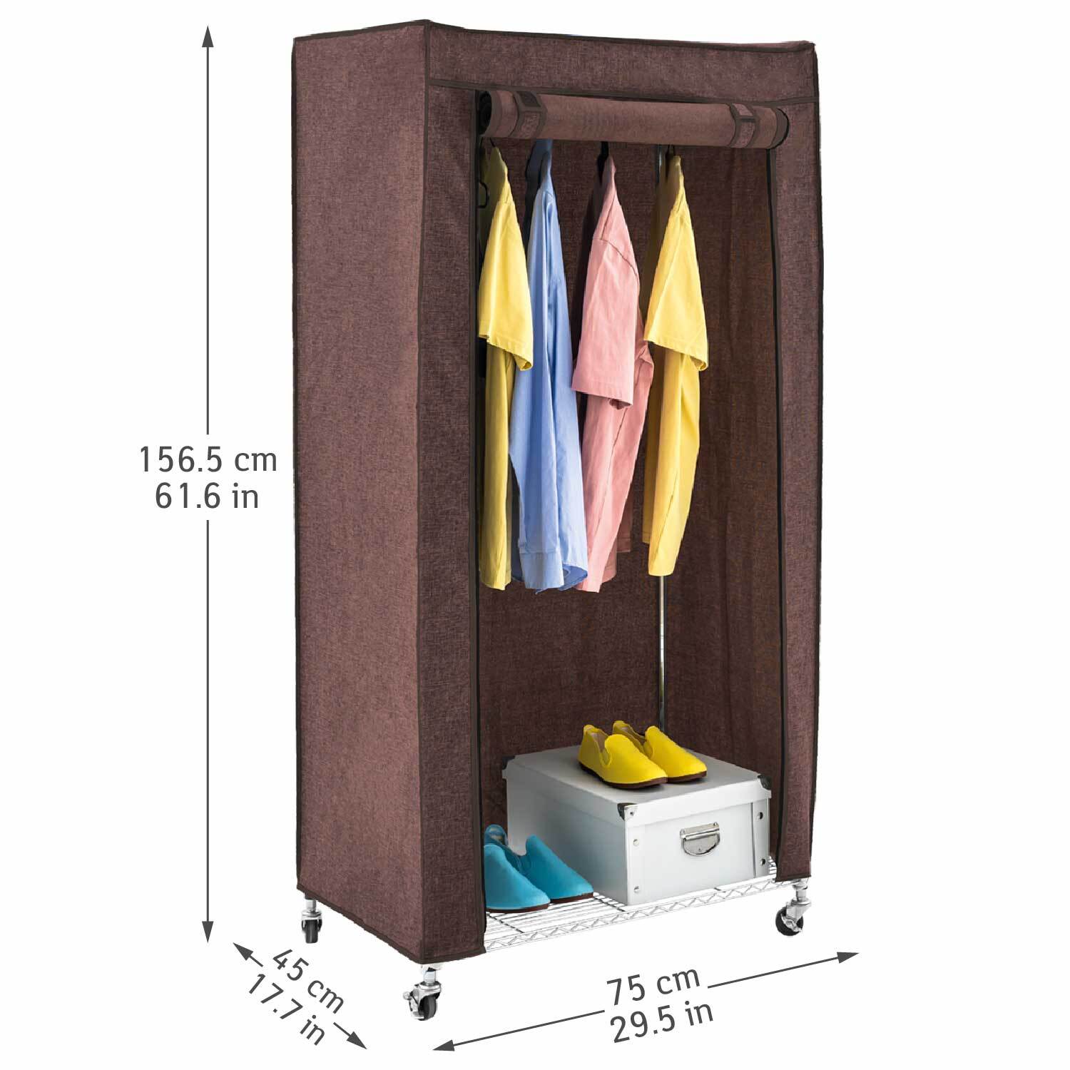 Penderie Tissu, Armoire Tissu, Portant Vêtement Solide, 70kg Capacité, avec Housse, avec Roulettes, Brun, art moon Buffalo, 11