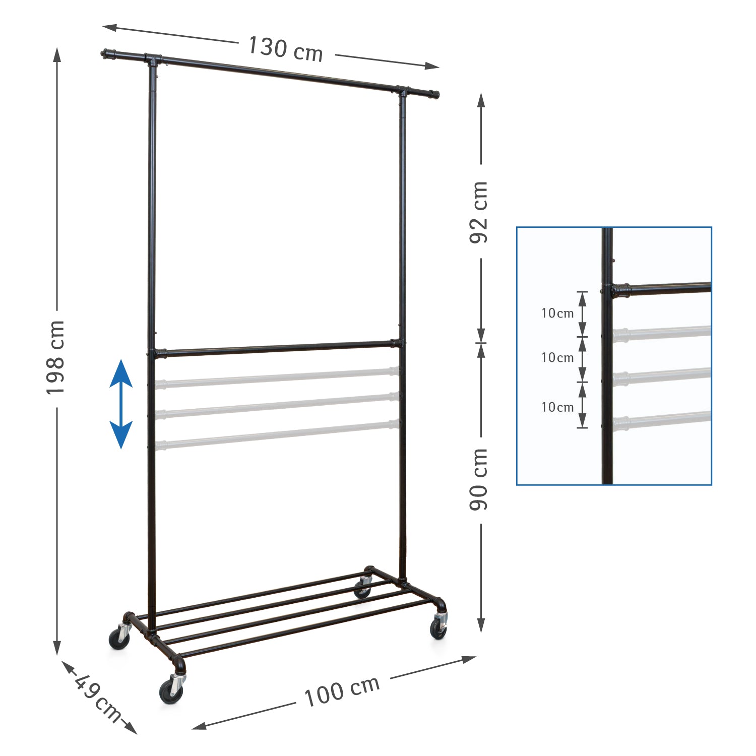 Portant Vêtement, Portant Vêtement Solide, Porte Vetement Chambre, à Roulettes, Tatkraft Drago, 3