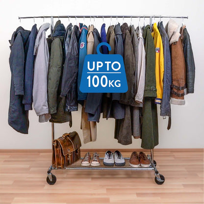 Portant Vêtement Solide, 100 kg Capacité, 1 min Montage, Portant Vetement Professionnel, Chromé, Tatkraft Duncan, 100