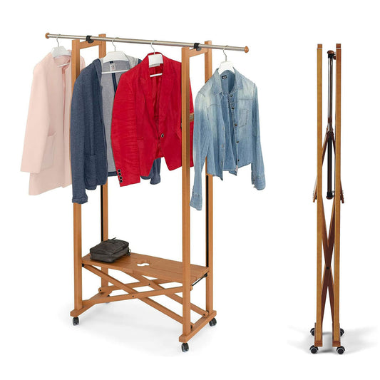 Portant Vetement Bois, Penderie, Portant a Vêtement Pliable, Tringle, ARIT Elios 1