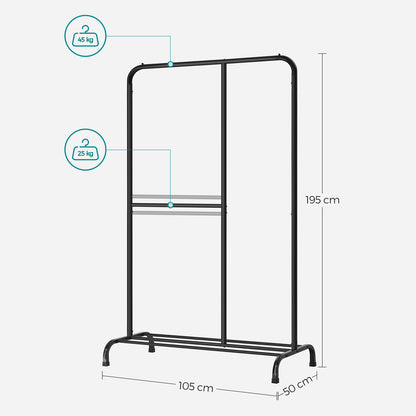 Portant à Vêtements, Porte-Manteau, Porte-Vêtements Robuste, Penderie, Étagère de Rangement, Noir, SONGMICS, 2