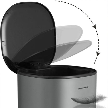 Poubelle, 5L, Poubelle de Cuisine, avec Pédale en Acier, Seau Intérieur et Couvercle, Gris et Noir, SONGMICS, 4