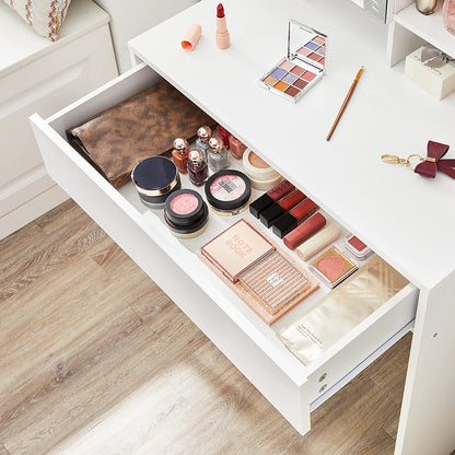 Coiffeuse, Table de Maquillage, avec Miroir, avec Placard de Rangement et tiroir, étagères réglables, Blanc, VASAGLE, 6