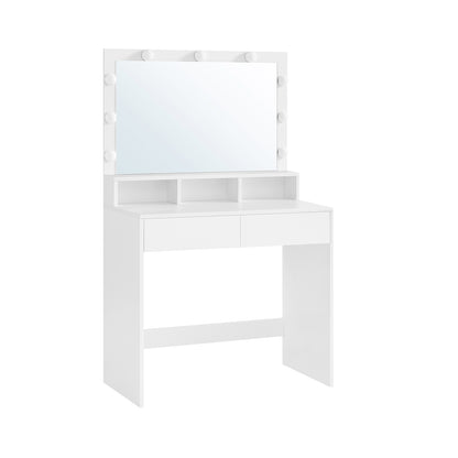 Coiffeuse, Grand Miroir LED à Luminosité Réglable, Table de Maquillage avec Miroir, 2 Tiroirs, Blanc, VASAGLE, 2