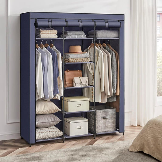 Penderie Tissu, Armoire Tissu, Armoire Pliable, Portant Vetement, avec tringles à vêtements, rangement, Bleu, SONGMICS, 1