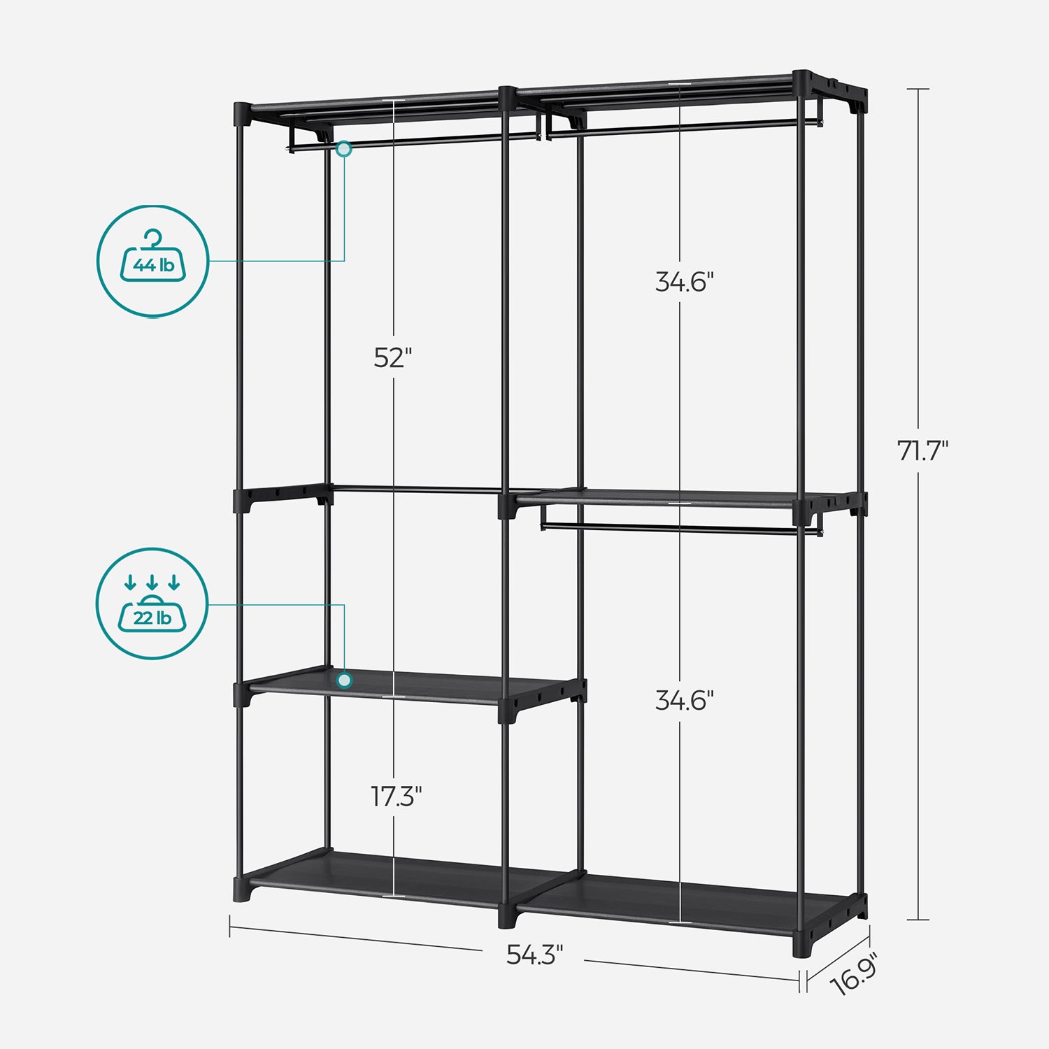 Armoire Ouverte, Portant Vetement, Armoire Pliable, Dressing, Armoire Métallique, avec Barres de Suspension, Noir, SONGMICS, 8