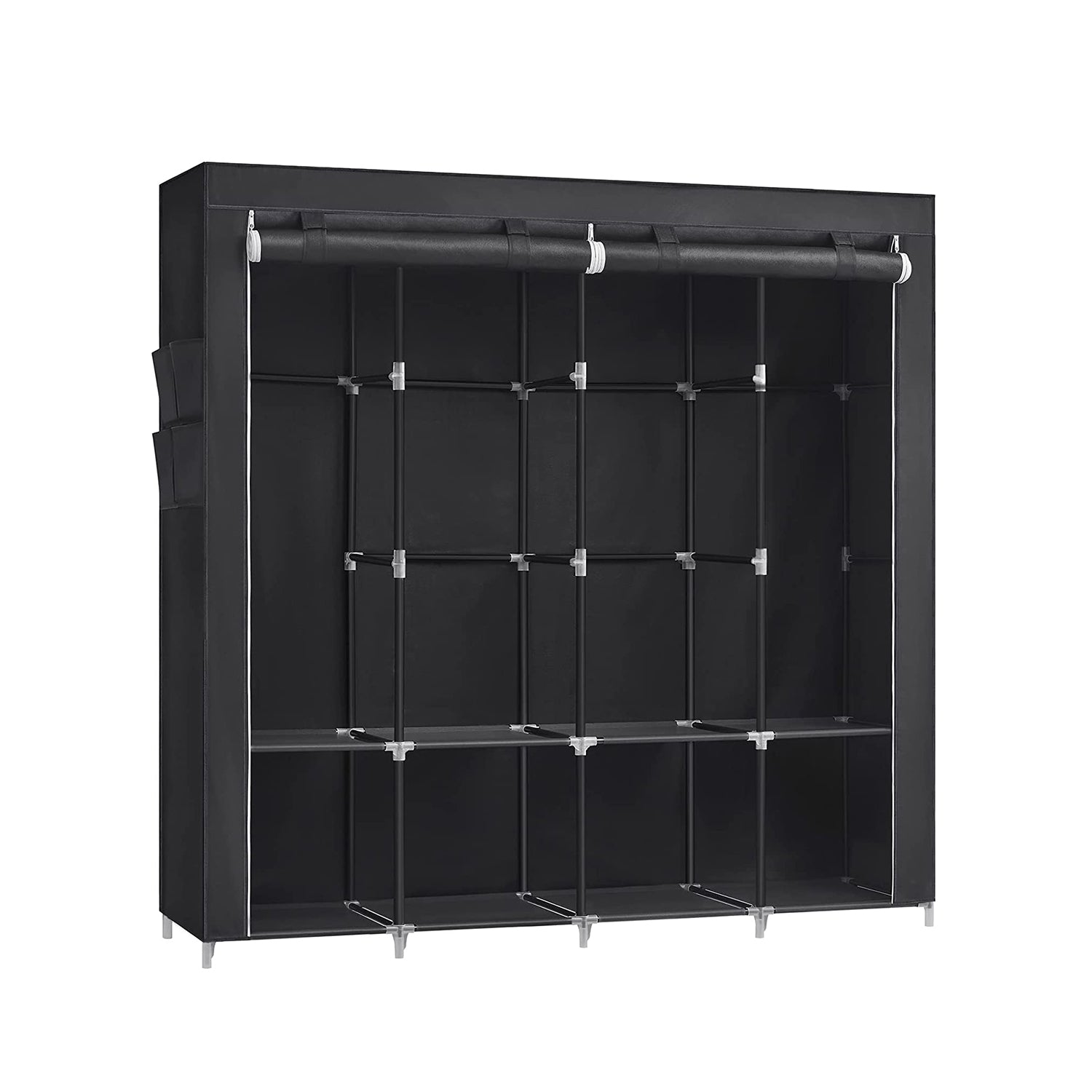 Penderie Tissu, Armoire Tissu, Portant Vetement, 4 Compartiments de Suspension, abvec Étagères, 4 Pochettes, Noir, SONGMICS, 2