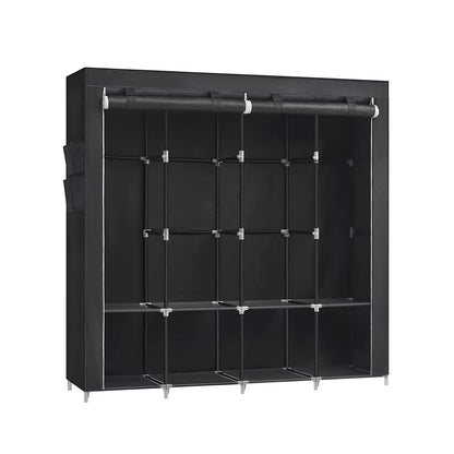 Penderie Tissu, Armoire Tissu, Portant Vetement, 4 Compartiments de Suspension, abvec Étagères, 4 Pochettes, Noir, SONGMICS, 2