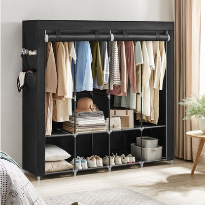 Penderie Tissu, Armoire Tissu, Portant Vetement, 4 Compartiments de Suspension, abvec Étagères, 4 Pochettes, Noir, SONGMICS, 1