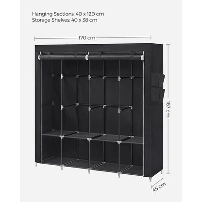 Penderie Tissu, Armoire Tissu, Portant Vetement, 4 Compartiments de Suspension, abvec Étagères, 4 Pochettes, Noir, SONGMICS, 8