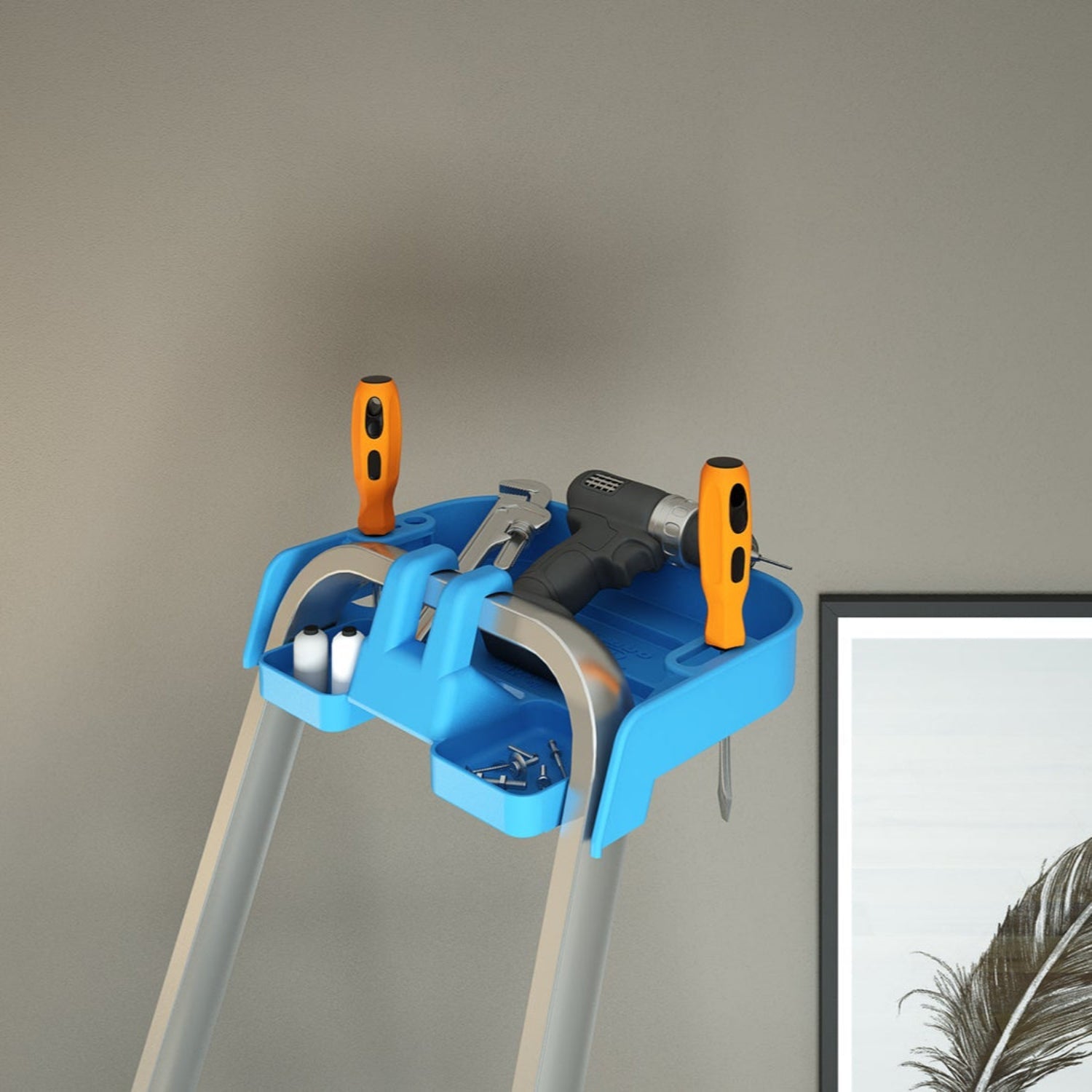  Escabeau 4 marches, Escabeau Pliable, marche extra large 12cm, avec bac de rangement, charge max.150kg, Colombo ATLANTICA , 7