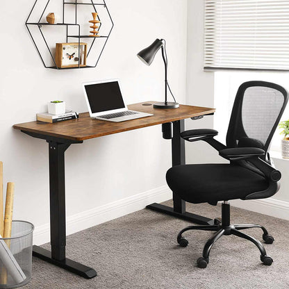 Bureau Assis Debout Electrique Réglable en Hauteur en Continu, avec Pieds et Dessus de Table, Marron et Noir, SONGMICS