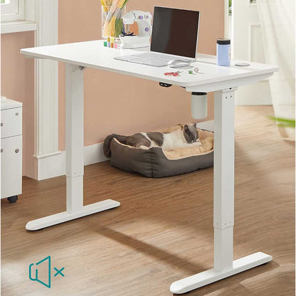 Bureau Assis Debout Electrique Réglable en Hauteur en Continu, avec Pieds et Dessus de Table, Blanc, SONGMICS