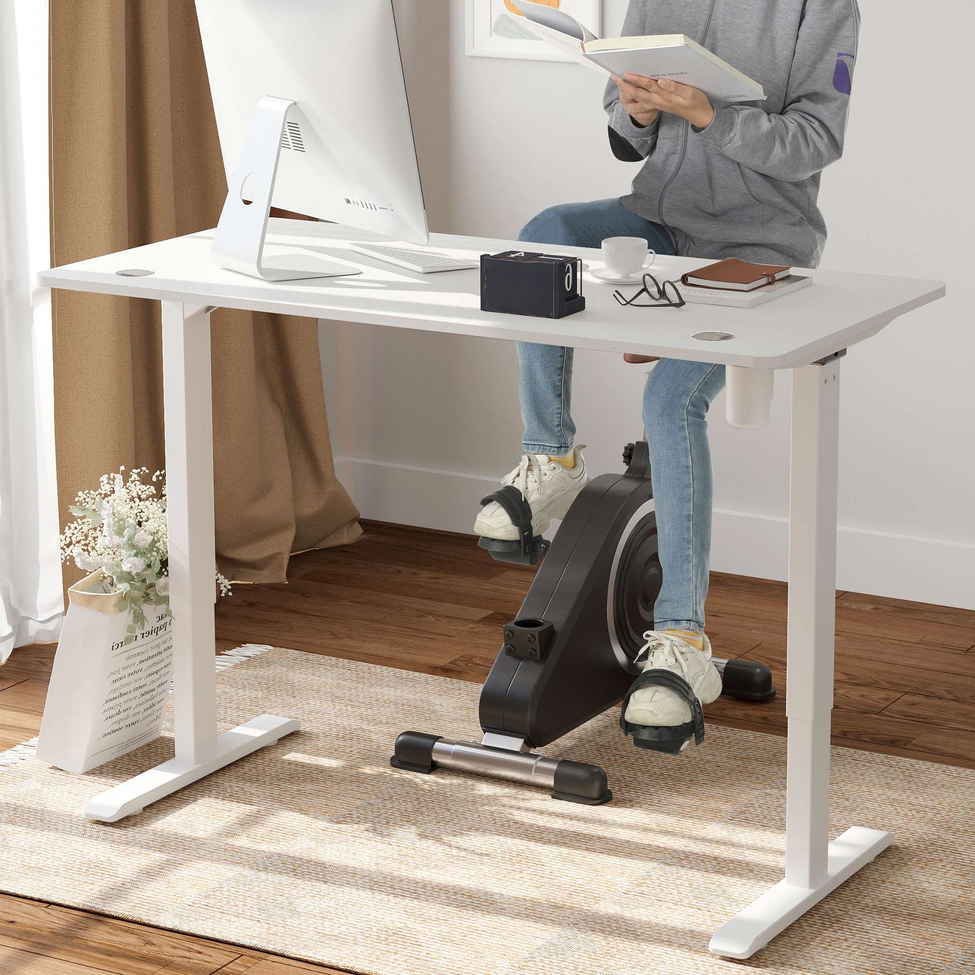 Bureau Électrique, Bureau Assis Debout, Bureau Assis Debout Electrique, avec Pieds et Dessus de Table, Blanc, SONGMICS, 4