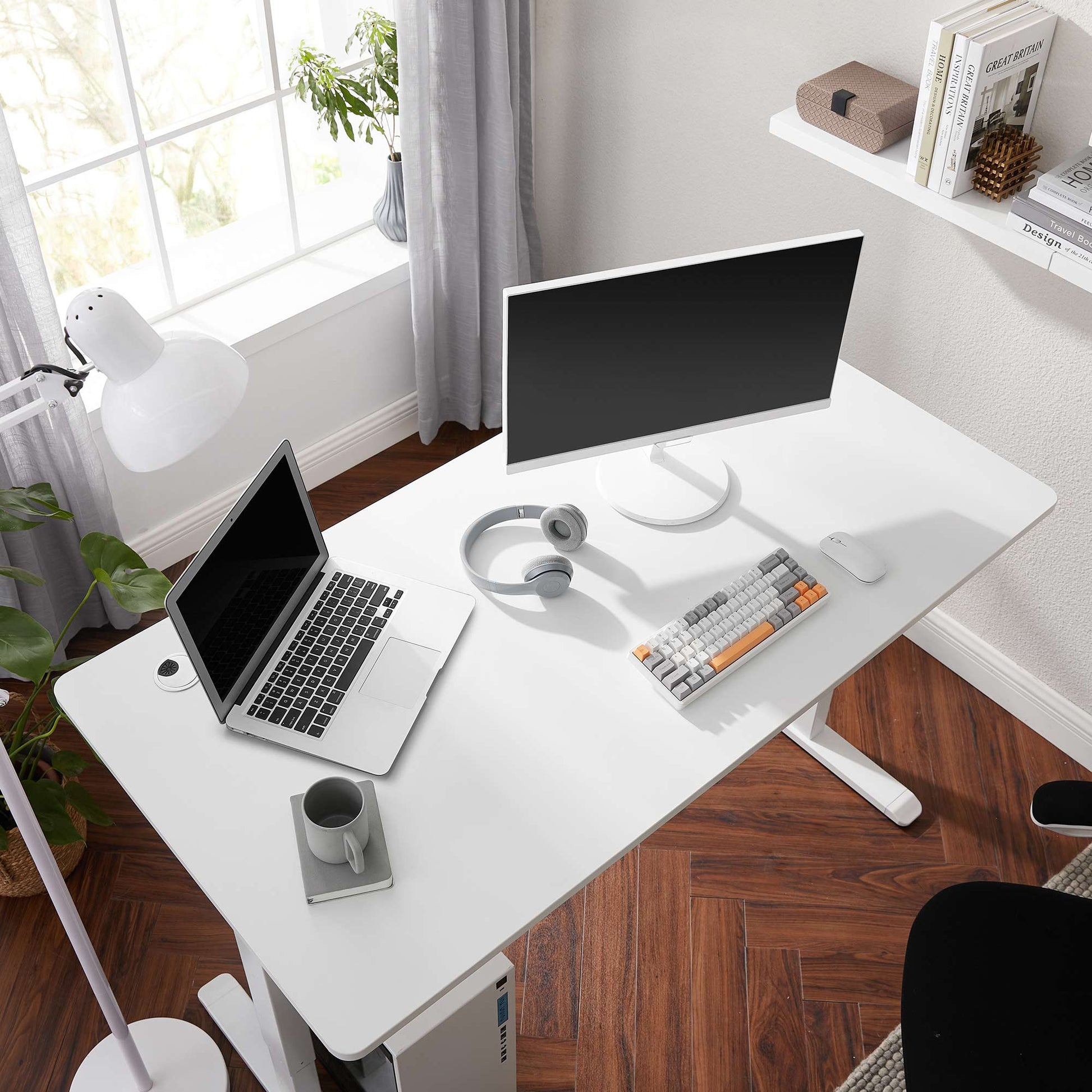 Bureau Électrique, Bureau Assis Debout, Bureau Assis Debout Electrique, avec Pieds et Dessus de Table, Blanc, SONGMICS, 5