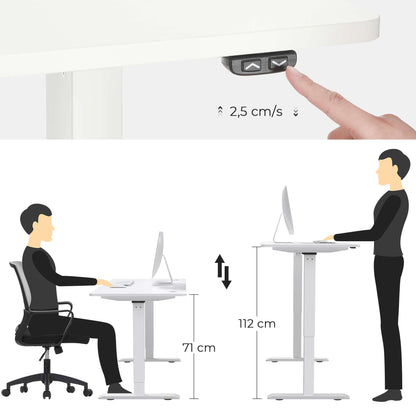 Bureau Électrique, Bureau Assis Debout, Bureau Assis Debout Electrique, avec Pieds et Dessus de Table, Blanc, SONGMICS, 1