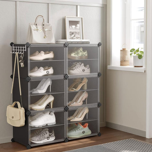 Etagere Chaussure, Rangement Chaussures, Armoire à Chaussures, 6 Compartiments, Compartiment avec Porte, Noir, SONGMICS, 1