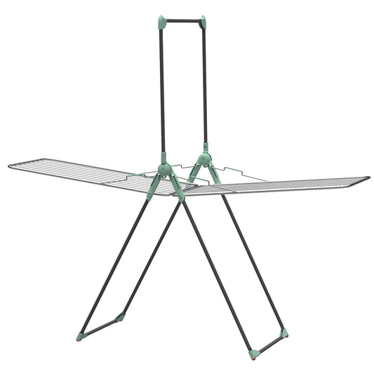 Étendoir a linge pliable a ailes avec tringles intégrées sur roues, en acier inoxydable, Fabriqué en Italie