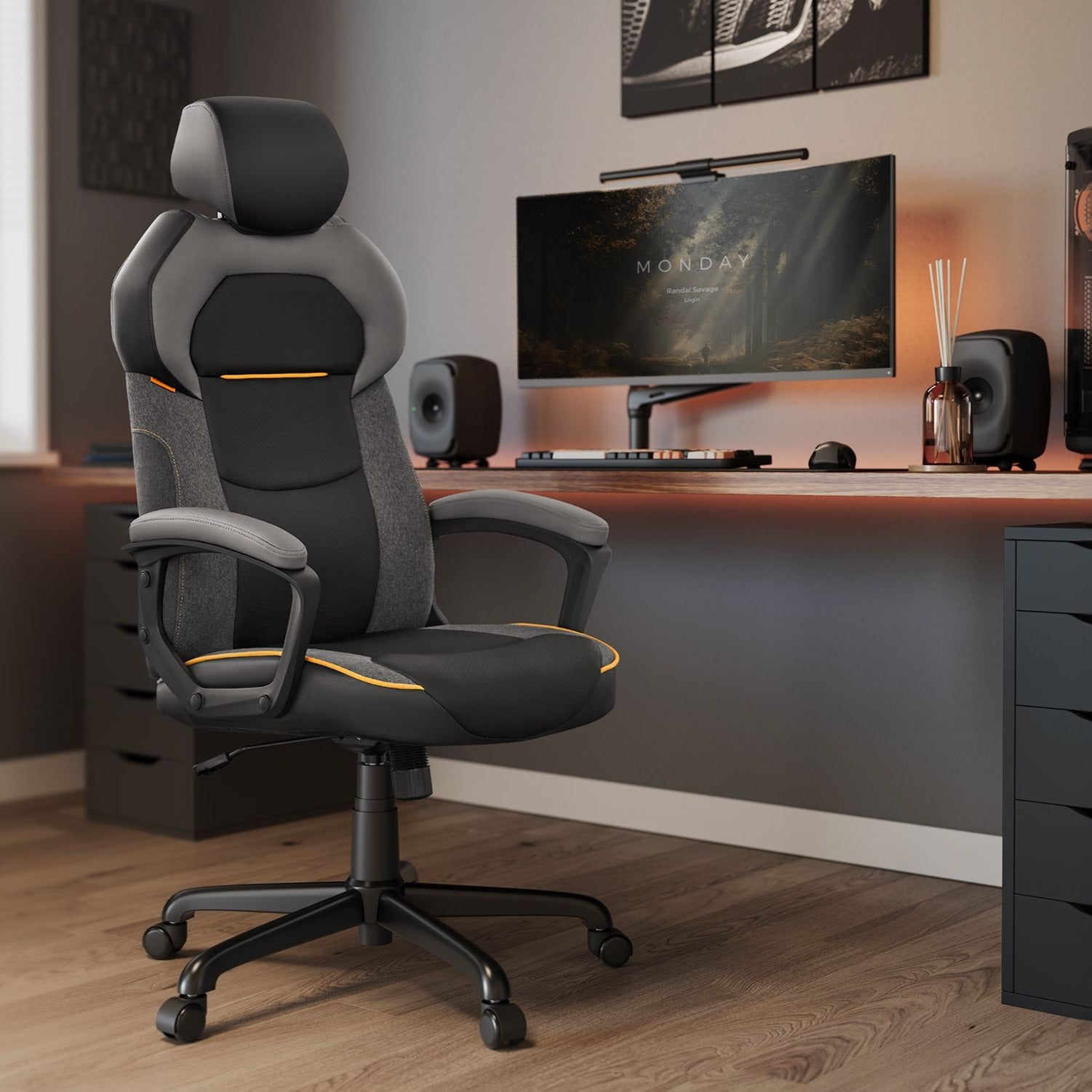 Chaise d'ordinateur, Chaise de bureau, Fauteuil Gaming, Réglable Hauteur et Appuie-tête, Charge 150 kg, Noir, SONGMICS, 1