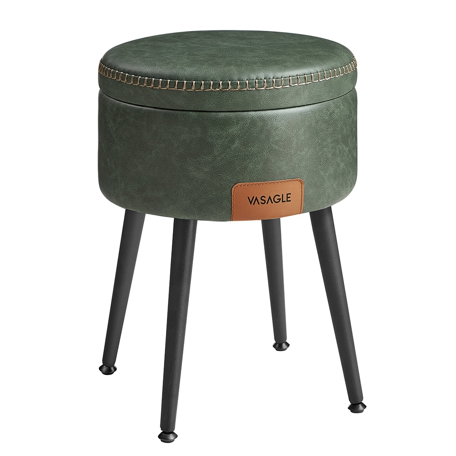 Pouf, Pouf de Rangement, Ottomans, Abouret de Coiffeuse, Tabouret de Rangement, PU avec Coutures, Vert Forêt, VASAGLE, 1