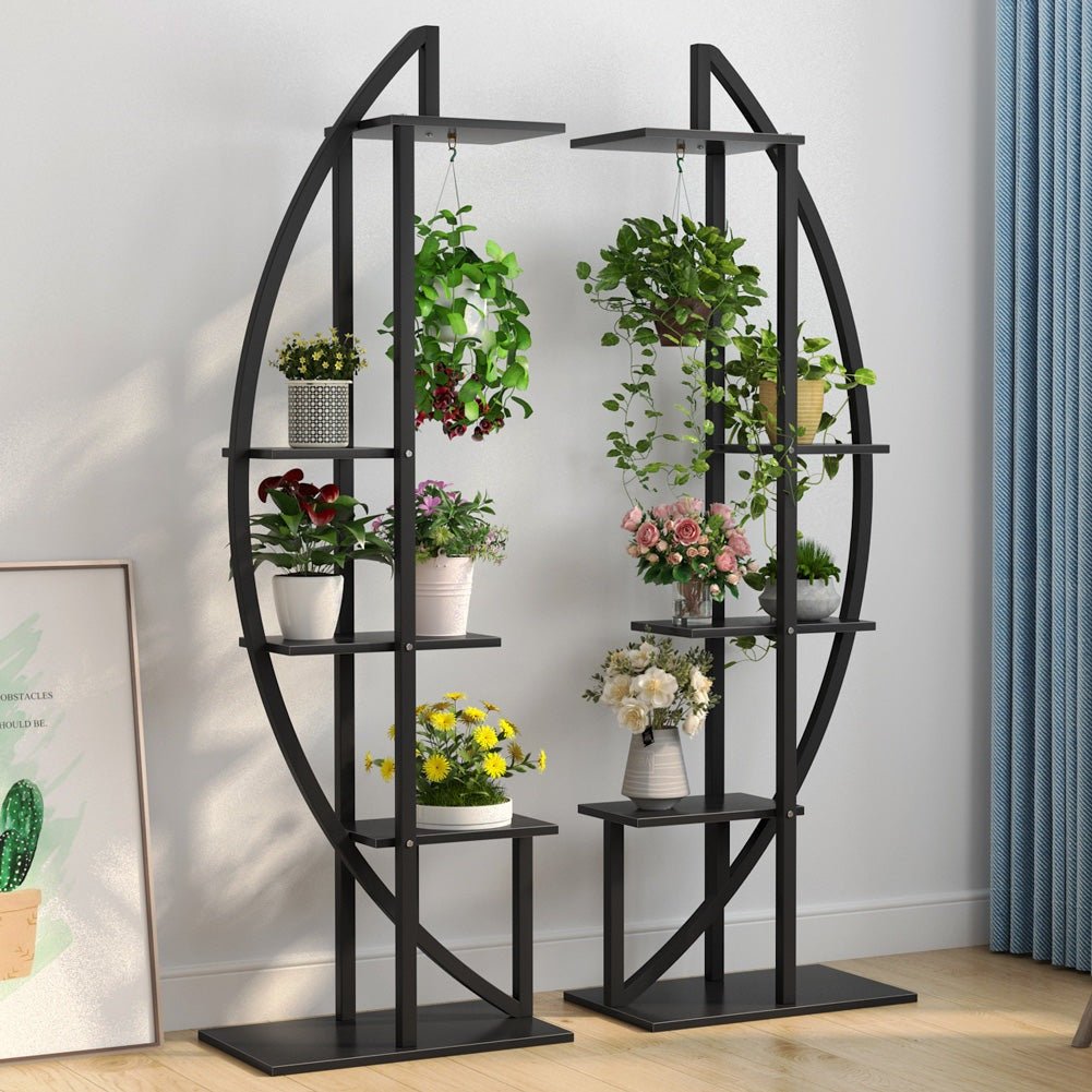 Support Plante, lot de 2, Etagere Plante, 5 niveaux avec 2 crochets, hauteur 160cm, Noir, Tribesigns, 1