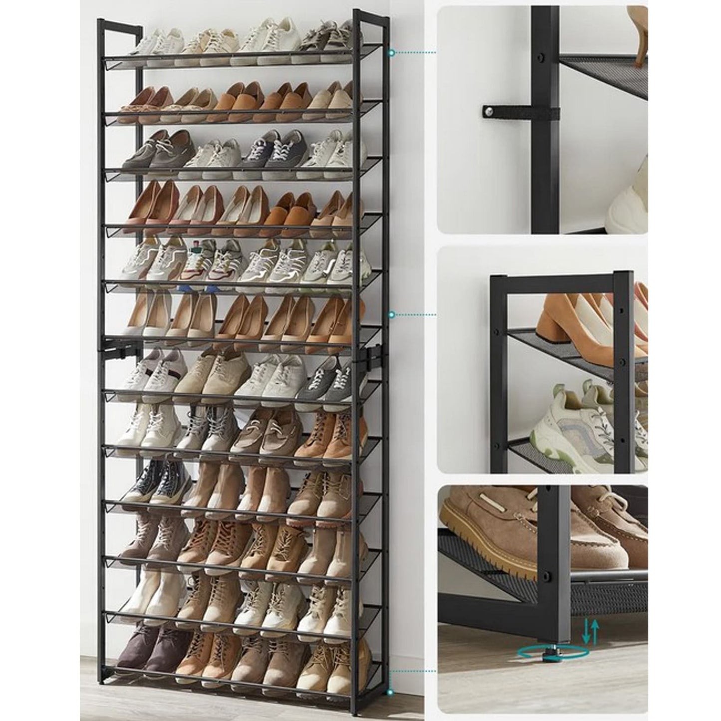 Etagere Chaussure, Étagère à Chaussures, 12 Niveaux, Lot de 2 Meubles à Chaussures 6 Rangées, pour 60 Paires, SONGMICS, 2