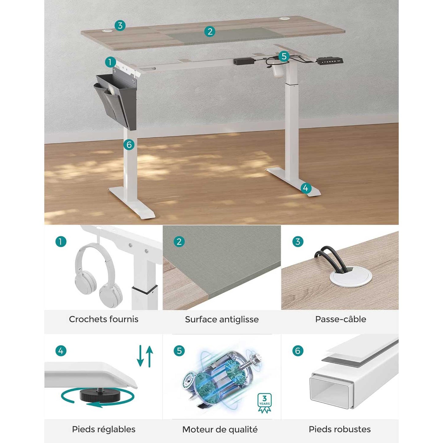 Songmics - Bureau electrique, Ordinateur de Bureau, Bureau Dordinateur, 6