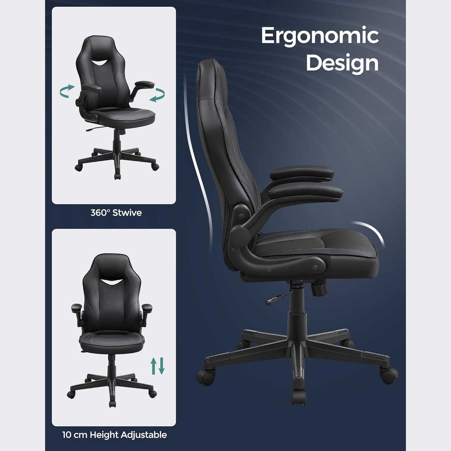 Songmics - Chaise de Bureau, Chaise de Bureau Ergonomique,Chaise Dordinateur, Fauteuil Gamer, Noir, 5