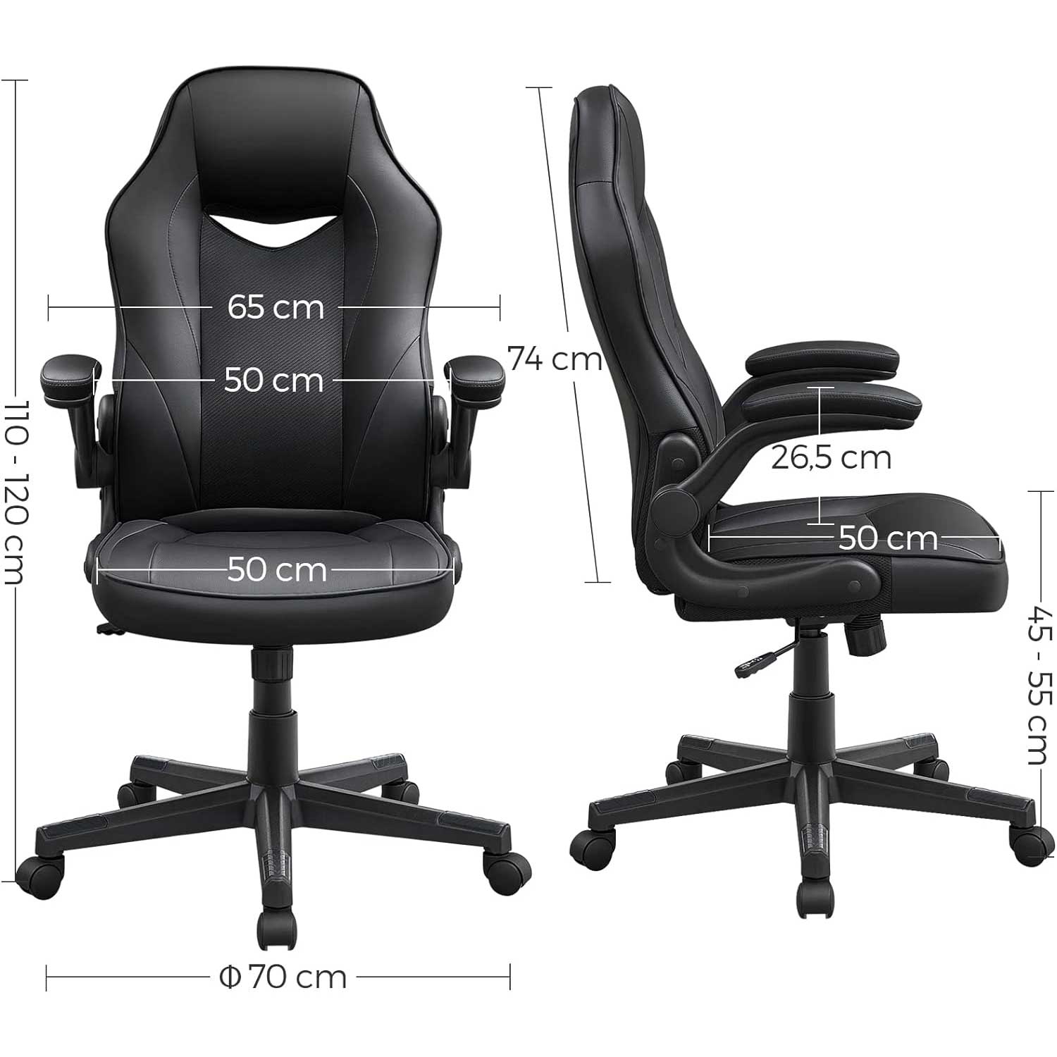 Songmics - Chaise de Bureau, Chaise de Bureau Ergonomique,Chaise Dordinateur, Fauteuil Gamer, Noir, 6