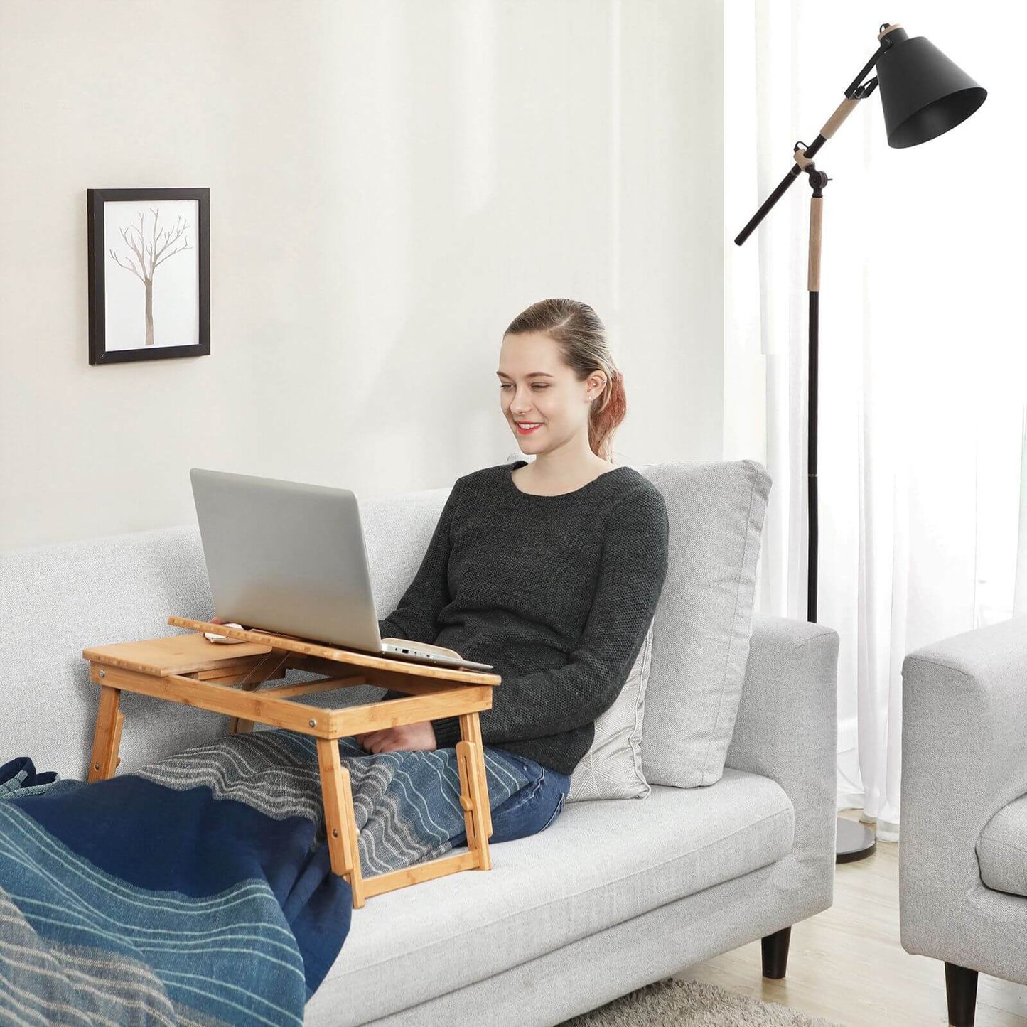 Support Ordinateur Portable, Support PC Portable Lit, Bambou, avec 5 Angles d'Inclinaison Réglables, Boisée, Songmics, 1