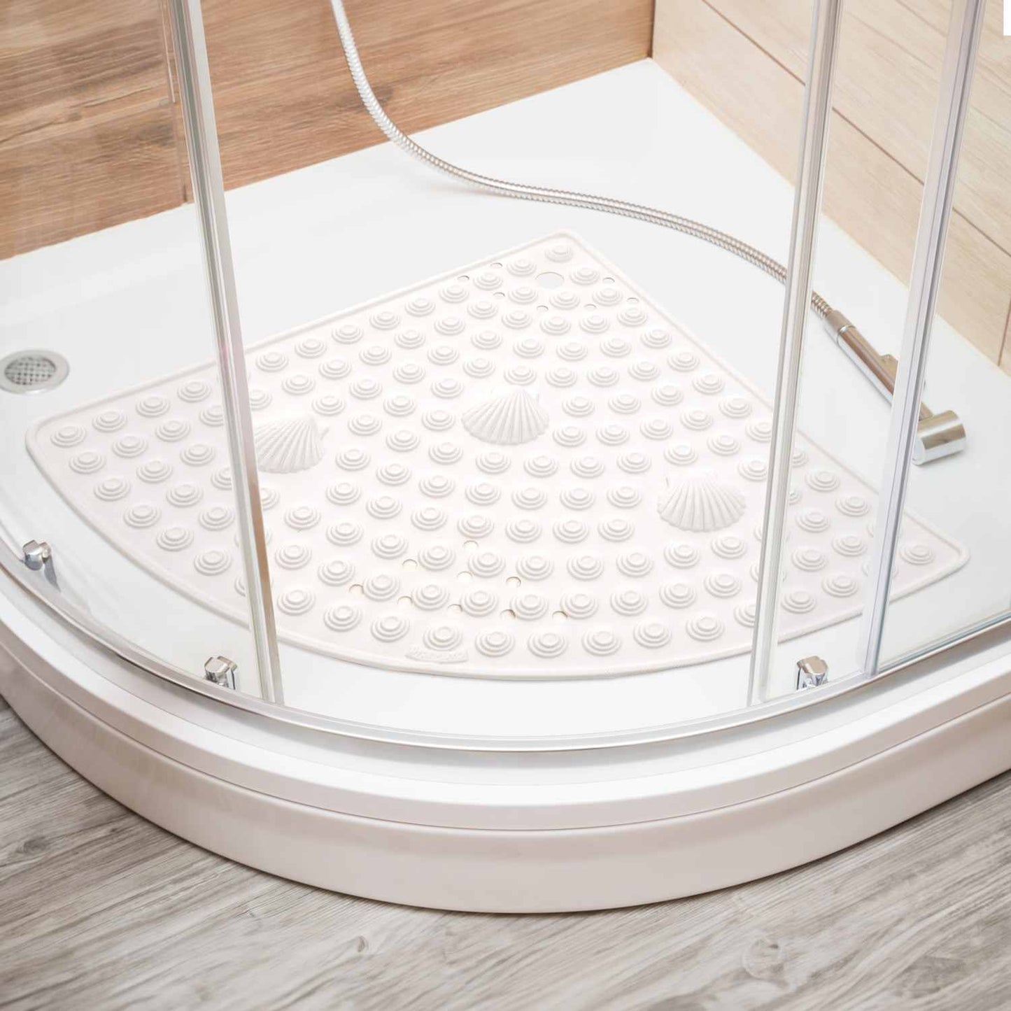 Tapis de Douche d'angle 58 x 58 cm, Anti-moisissure, Tapis de Douche antidérapant en PVC, Blanc, Tatkraft Shell, 2