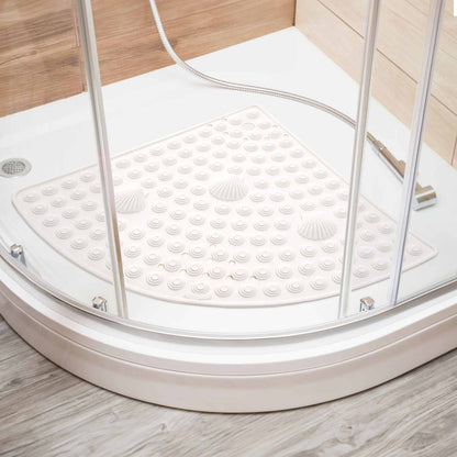 Tapis de Douche d'angle 58 x 58 cm, Anti-moisissure, Tapis de Douche antidérapant en PVC, Blanc, Tatkraft Shell, 2