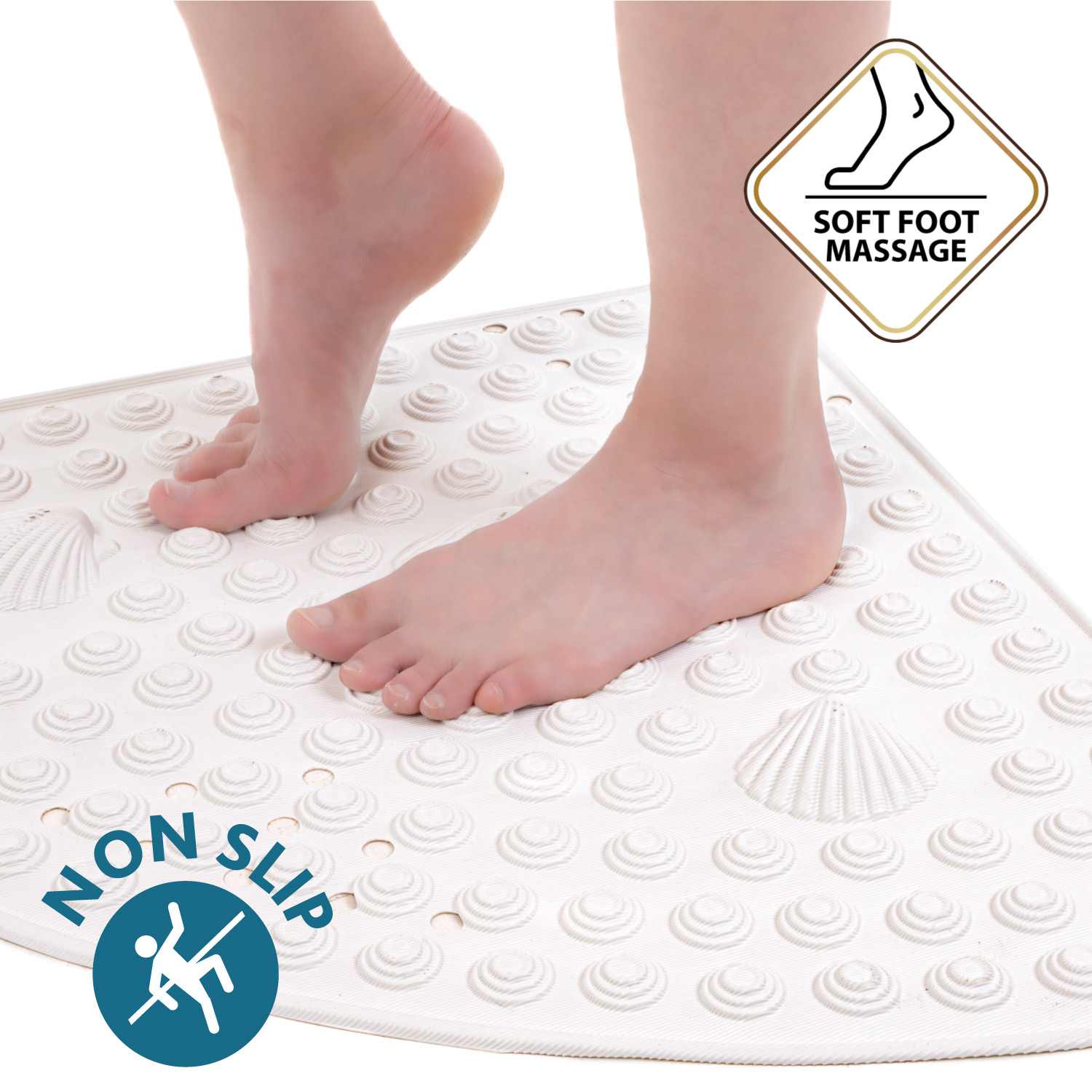 Tapis de Douche d'angle 58 x 58 cm, Anti-moisissure, Tapis de Douche antidérapant en PVC, Blanc, Tatkraft Shell, 3