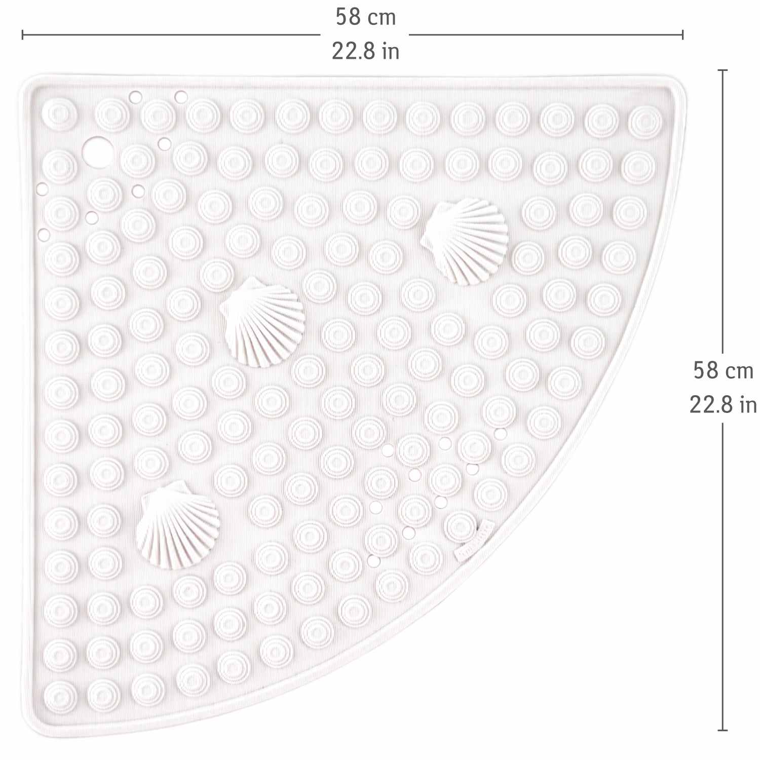Tapis de Douche d'angle 58 x 58 cm, Anti-moisissure, Tapis de Douche antidérapant en PVC, Blanc, Tatkraft Shell, 4