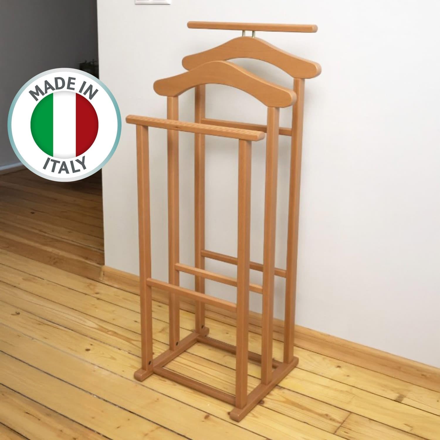 Valet de Chambre, Fabriqué en Italie, Valet de Chambre Bois, 43x35x102 cm, Chevalet vetement, Merisier, Tatkraft Duke, 2