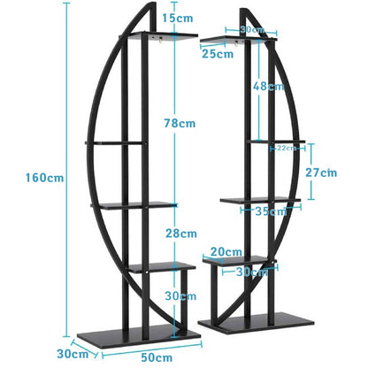 Support Plante, lot de 2, Etagere Plante, 5 niveaux avec 2 crochets, hauteur 160cm, Noir, Tribesigns, 5